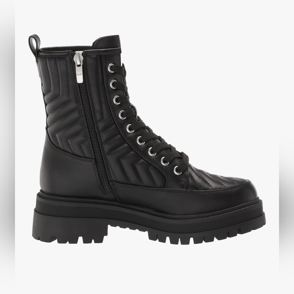 Marc Fisher Black Combat Moto Boots with Quilted Design